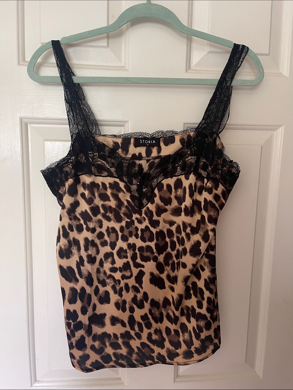 Storia Leopard Print Cami with Black Lace